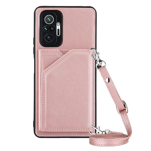 Coque en TPU + PU Peau caoutchoutée avec support et porte-cartes or rose pour votre Xiaomi Redmi Note 10 Pro/Redmi Note 10 Pro Max