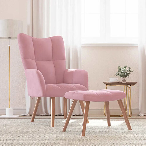 vidaXL Chaise de relaxation avec repose-pied Rose Velours