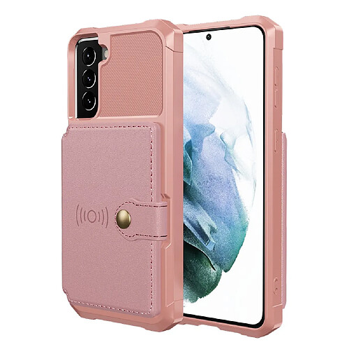 Coque en TPU + PU antichoc avec béquille et porte-cartes rose pour votre Samsung Galaxy S22 5G