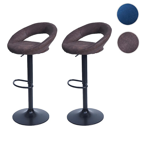 Mendler 2x tabouret de bar HWC-F46, chaise de comptoir, monture noire ~ imitation de daim, vintage marron foncé