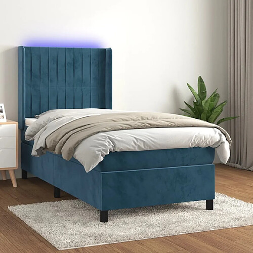 Sommier à lattes et matelas LED,Cadre à lattes de lit pour Adulte Bleu foncé 90x190cm Velours -MN43188