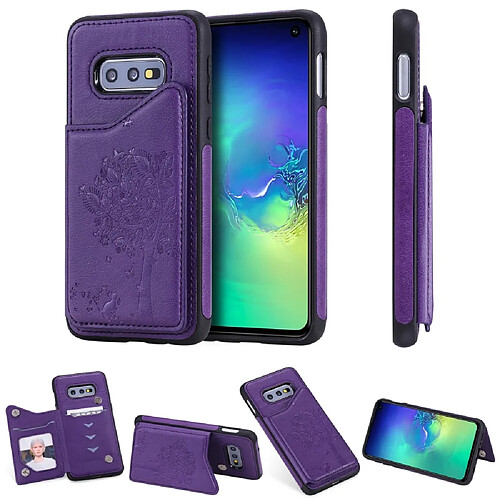 Coque en TPU + PU arbre à chat avec fente pour carte violet pour votre Samsung Galaxy S10e