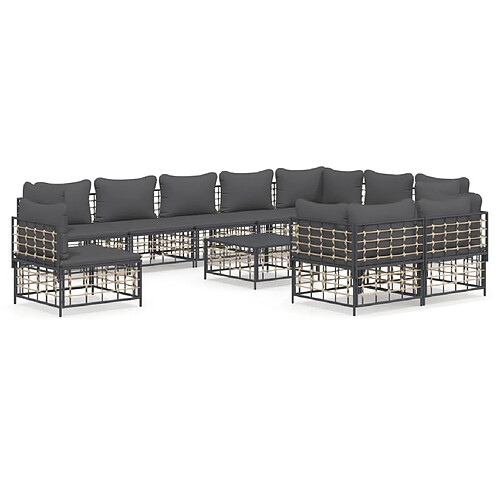 Maison Chic Salon de jardin 11pcs + coussins - Mobilier/Meubles de jardin - Table et chaises d'extérieur anthracite résine tressée -MN12580