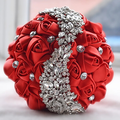 Wewoo Mariage tenant des fleurs bouquet rouge de mariée accessoires demoiselle d'honneur strass partie décoration de fournitures