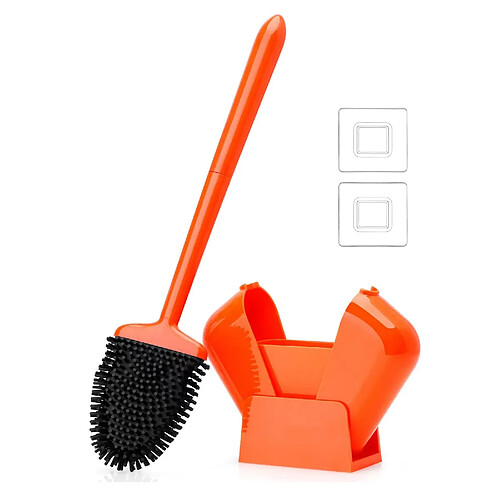 Brosse de toilette en silicone kit de nettoyage des toilettes de la salle de bain - Orange