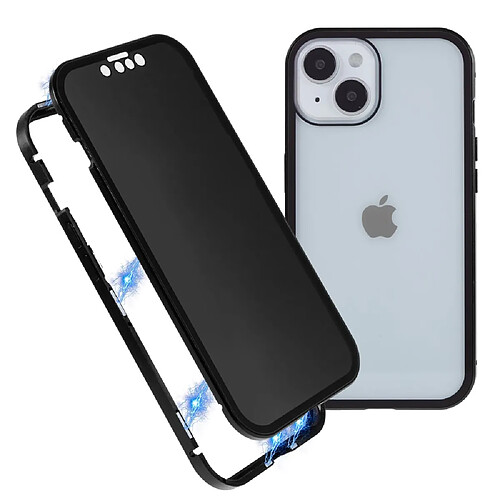 Coque en cadre métallique anti-spy, magnétique double-face pour votre iPhone 14 - noir