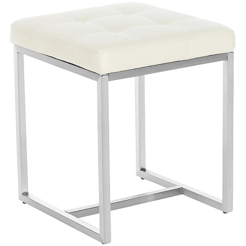 Decoshop26 Tabouret bas repose-pieds pouf x1 forme carrée en PVC crème et acier inoxydable 10_0005506