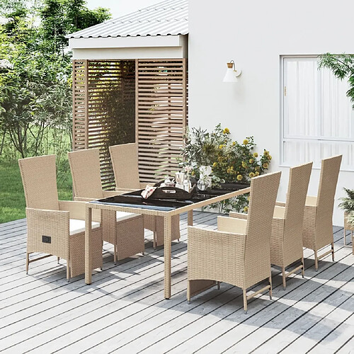 Ensemble salle à manger de jardin 7 pcs,Table et chaise à dîner d'extérieur beige poly rotin -MN78814