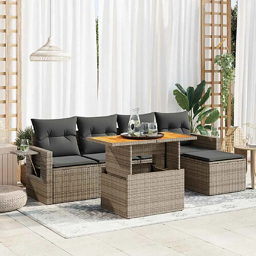 vidaXL Salon de jardin 6 pcs avec coussins gris résine tressée