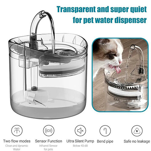 Universal Fontaine automatique pour animaux de compagnie 1.8L Distributeur d'eau pour chiens transparent Super Silencieux Distributeur d'eau pour animaux de compagnie clair Fournitures pour chats et chiens | Fournitures d'alimentation et d'arrosage pour chats