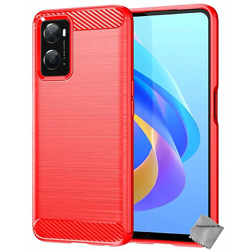 Htdmobiles Coque silicone gel carbone pour Oppo A36 / A76 / A96 / Realme 9i + verre trempe - ROUGE