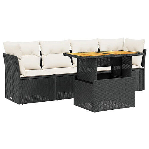 Maison Chic Ensemble de 5 Tables et chaises d'extérieur avec coussins,Salon de jardin noir résine tressée -GKD983633