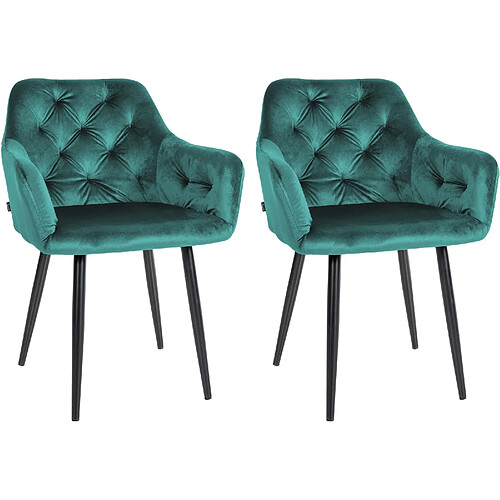 Decoshop26 Set de 2 chaises de salle à manger avec coutures décoratives en velours vert foncé et pieds en métal noir 10_0001628