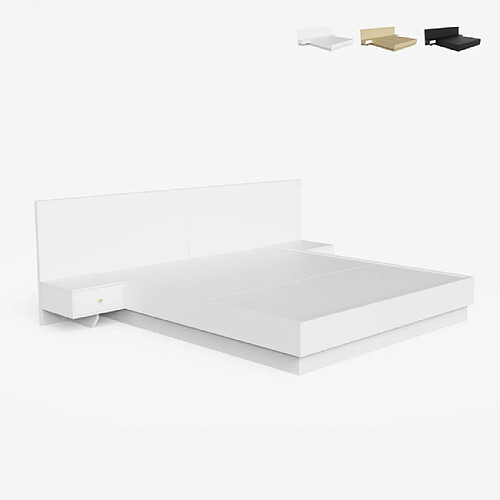 Llb Lit Double 160x190cm Relevable 2 Tables De Chevet Design Moderne Schwaz, Couleur: Blanc