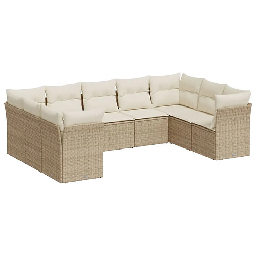 Maison Chic Salon de jardin avec coussins 9 pcs | Ensemble de Table et chaises | Mobilier d'Extérieur beige résine tressée -GKD21819