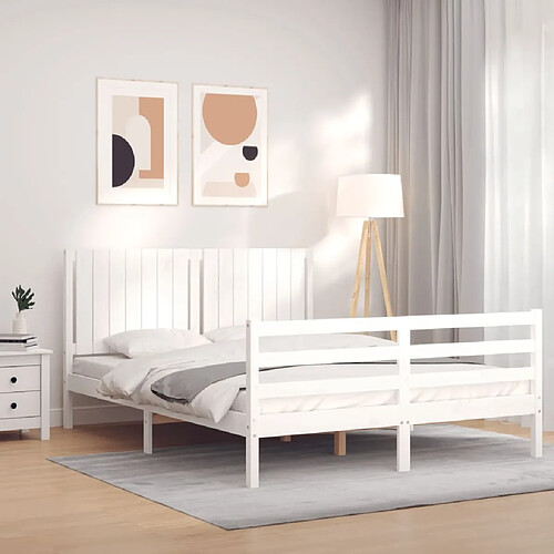 Maison Chic Lit adulte - Cadre Structure de lit avec tête de lit Contemporain blanc 160x200 cm bois massif -MN76551