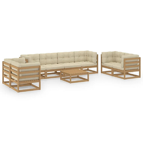 Maison Chic Ensemble Tables et chaises d'extérieur 9 pcs avec coussins,Salon de jardin bois de pin massif -GKD570449