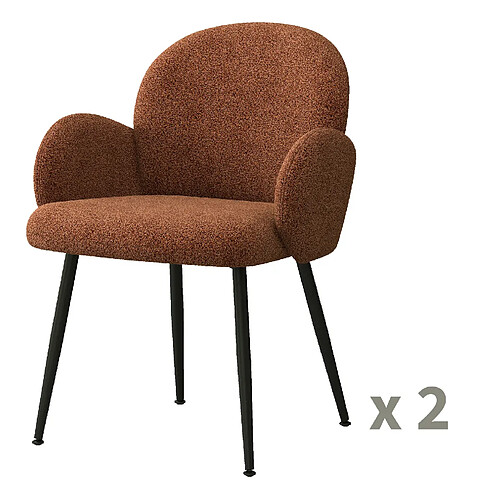 Moloo ALICE-Chaise en tissu bouclé Terracota et pieds métal noir (x2)