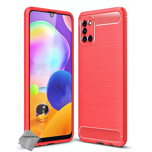 Htdmobiles Coque silicone gel carbone pour Samsung Galaxy A31 + verre trempe - ROUGE