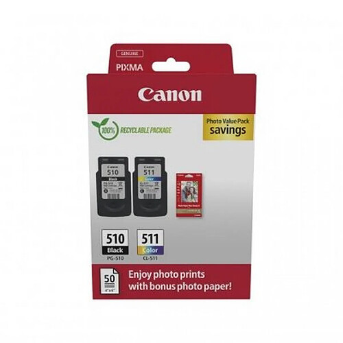 Pack de 2 cartouches d'encre 2970B017 Noir et couleurs Marque Canon + 50 Papier photo (2970B017)