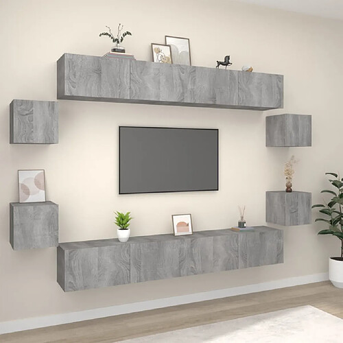 vidaXL Ensemble de meubles TV 8 pcs Sonoma gris Bois d'ingénierie