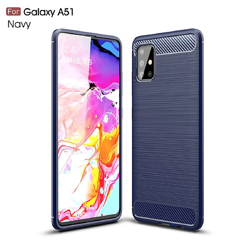 Wewoo Coque Souple Pour Galaxy A51 TPU en fibre de carbone texture brossé bleu marine