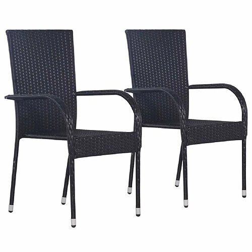 Maison Chic Lot de 2 Chaises empilables d'extérieur Résine tressée Noir -GKD35272