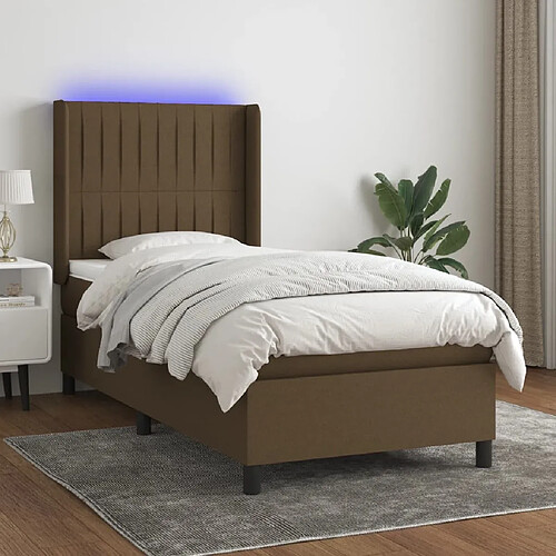 Sommier à lattes et matelas LED,Cadre à lattes de lit pour Adulte Marron foncé 90x200cm Tissu -MN88768