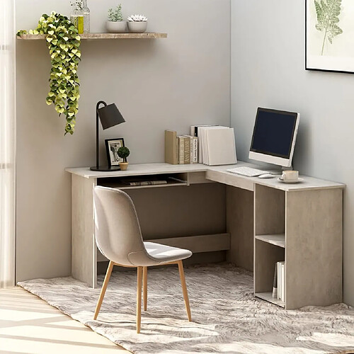 vidaXL Bureau d'angle en forme de L Gris Béton Bois d'ingénierie