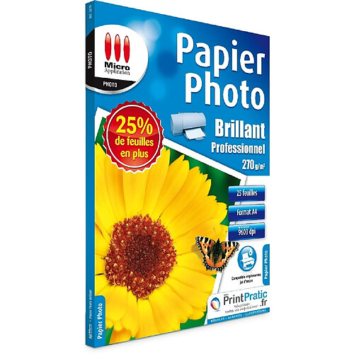 Pack de 25 papiers photo brillant format a4 premium micro application ma-5079