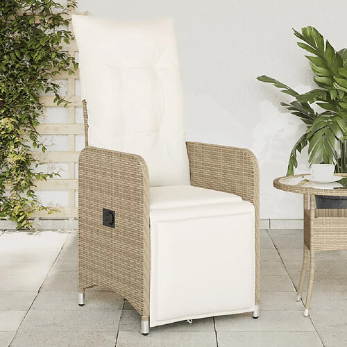 vidaXL Chaise inclinable de jardin avec coussins beige résine tressée