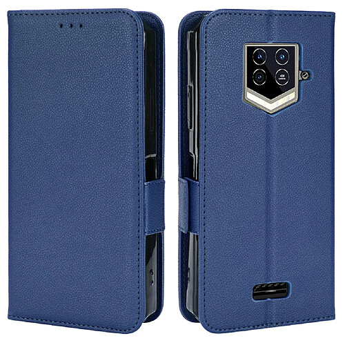 Etui en PU texture litchi avec support, bleu foncé pour votre Oukitel WP15