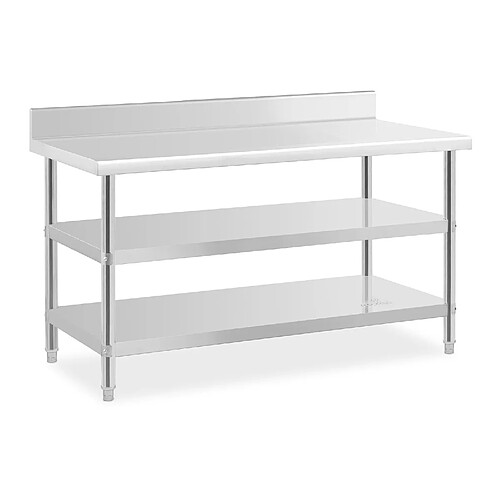 Helloshop26 Table de travail acier inoxydable avec dosseret - 150 x 70 x 16,5 cm - 226 kg - 2 tablettes 14_0007319