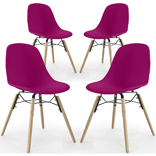 ICONIK INTERIOR Chaise de Salle à Manger - Design Scandinave - Pieds en Bois - Lot de 4 - Skögur Mauve