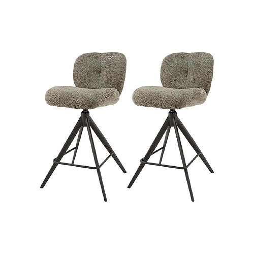 Lisa Design Arani - lot de 2 tabourets de bar pivotants - en tissu bouclette taupe