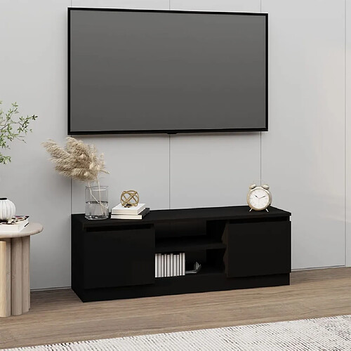 vidaXL Meuble TV avec porte Noir 102x30x36 cm