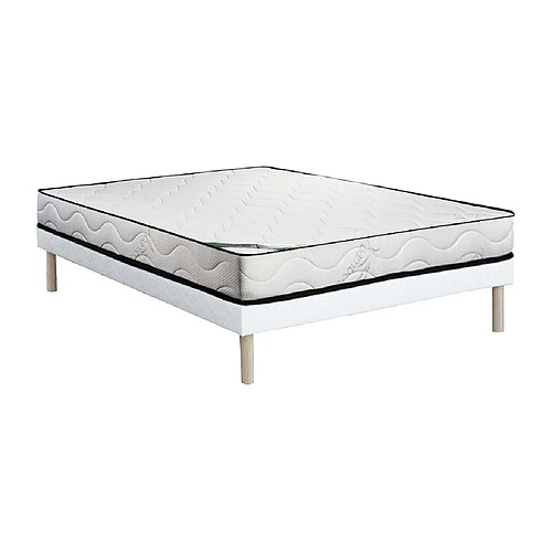 Vente-Unique Ensemble 140 x 190 cm sommier tapissier + matelas mousse et coutil bambou ép.15cm - KANANI de NATUREA