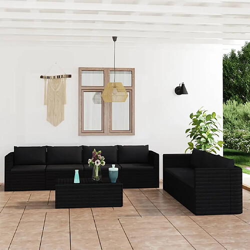 vidaXL Salon de jardin 8 pcs avec coussins résine tressée noir