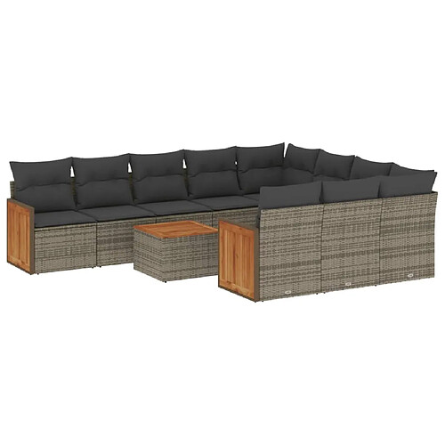 Maison Chic Salon de jardin 11 pcs avec coussins | Ensemble de Table et chaises | Mobilier d'Extérieur gris résine tressée -GKD47661