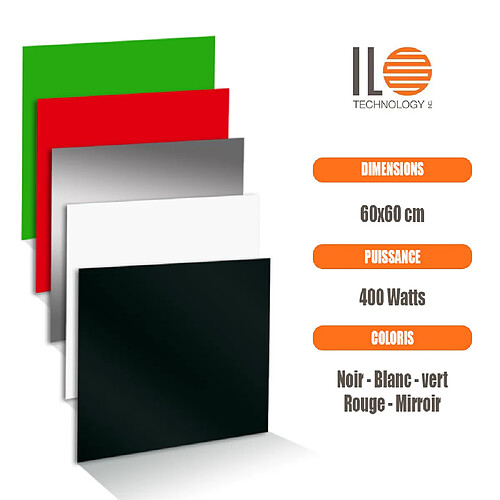 Ilo Radiateur électrique plat panneau rayonnant en verre 60x60 cm - 400W