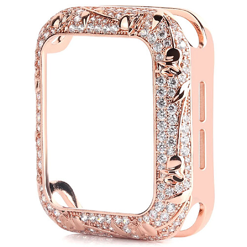 Coque en cuivre décor tulipe zircon, or rose pour votre Apple Watch SE 40mm/Series 6/5/4 40mm