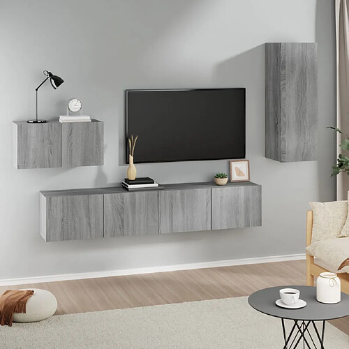 vidaXL Ensemble de meubles TV 4 pcs Sonoma gris Bois d'ingénierie