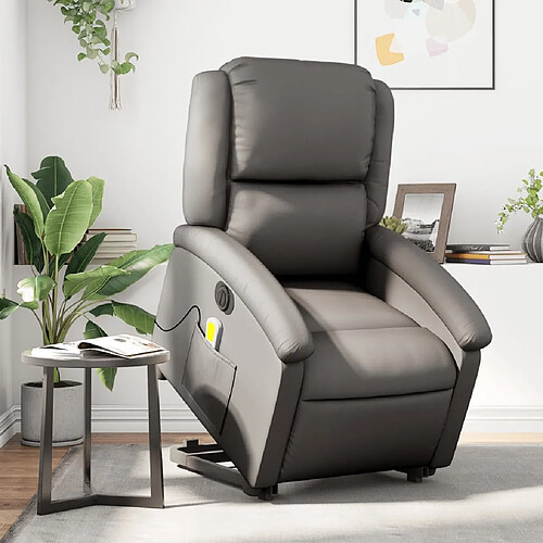 vidaXL Fauteuil inclinable de massage électrique gris cuir véritable