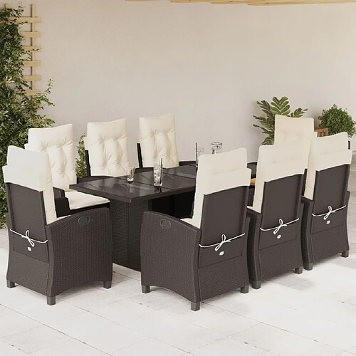 vidaXL Ensemble à manger de jardin et coussins 9 pcs marron poly rotin