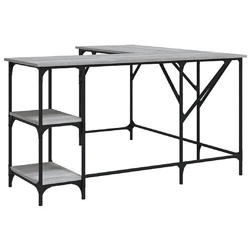 Helloshop26 Bureau table poste de travail meuble d'ordinateur informatique étude sonoma 139 x 139 x 75 cm bois d'ingénierie gris 02_0023949