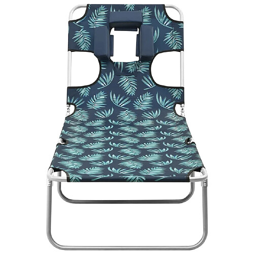 Helloshop26 Transat chaise longue bain de soleil lit de jardin terrasse meuble d'extérieur avec coussin de tête acier motif de feuilles 02_0012444