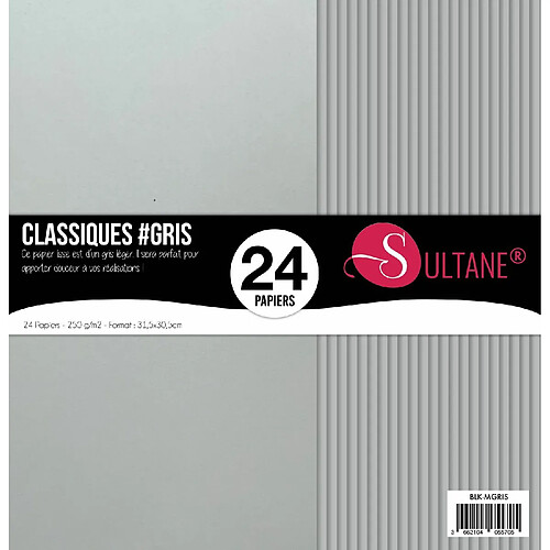 Sultane A 24 papiers Scrapbooking Gris - 300g/m2 - H : 30,5 cm