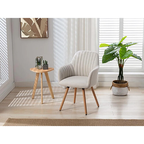 Vente-Unique Chaise avec accoudoirs - Tissu et métal effet bois - Crème - ELEANA