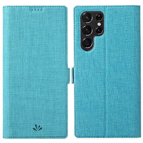 Etui en PU VILI fermeture magnétique avec support bleu pour votre Samsung Galaxy S22 Ultra 5G