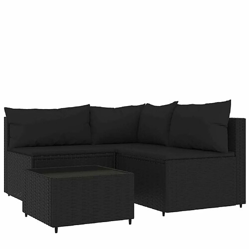 Maison Chic Salon de jardin 4 pcs + coussins - Mobilier/Meubles de jardin - Table et chaises d'extérieur Noir Résine tressée -MN62165